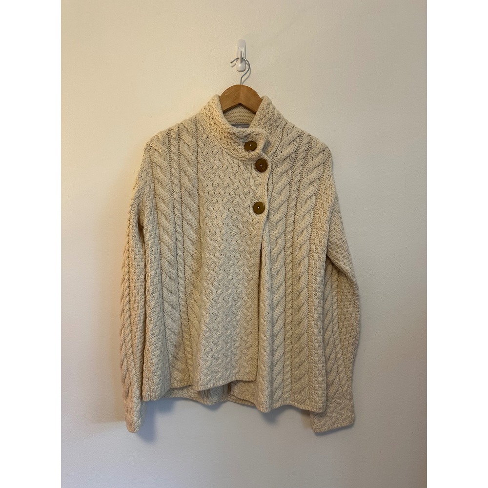 Aran Woollen Mills Merino Wool Cable Knit Side Button Cardigan Sweater